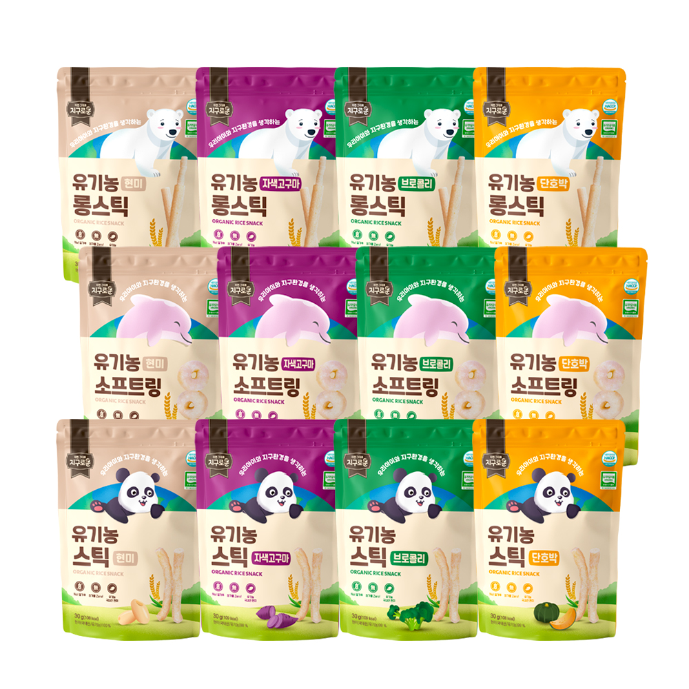 지구로운 유기농 아기과자 떡뻥 12종 세트, 혼합, 30g, 12개