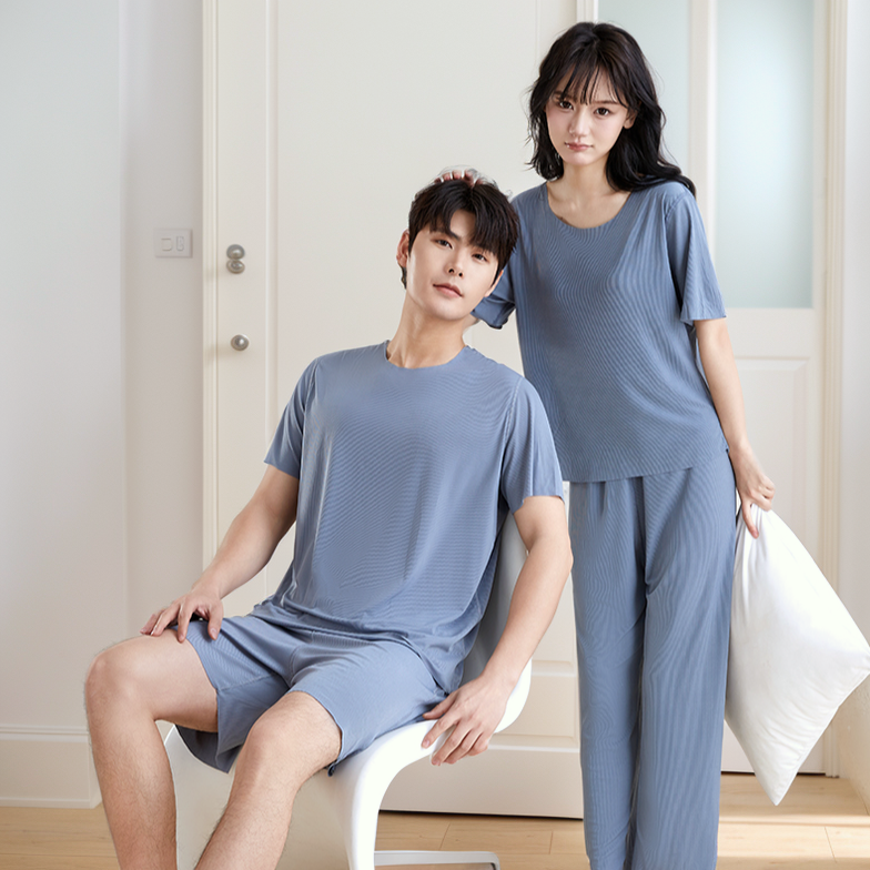 잠끌 커플여름냉장고잠옷세트, 블루, L, 남