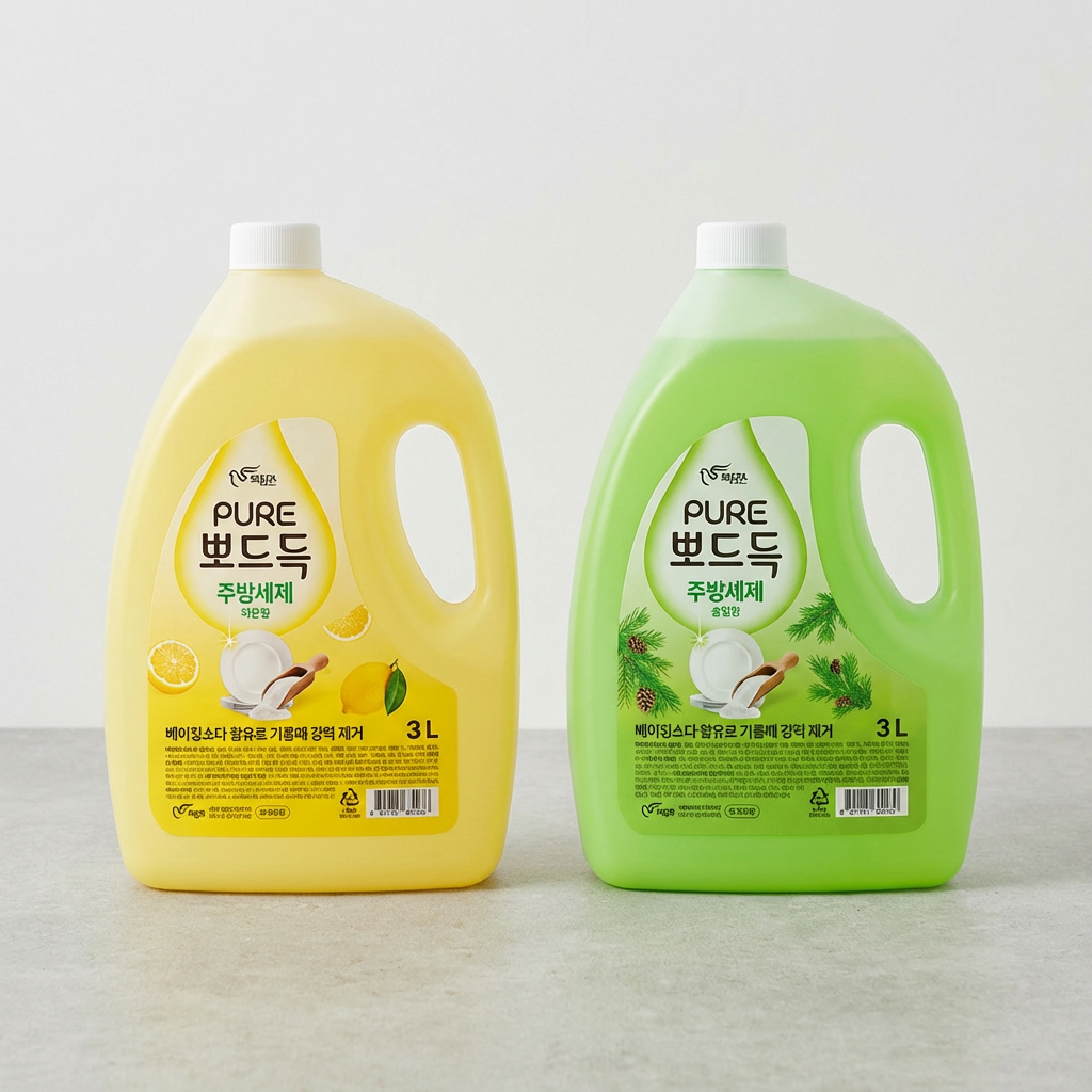 피죤 퓨어 뽀드득 주방세제, 레몬향 3L 1개 + 솔잎향 3L 1개, 2개