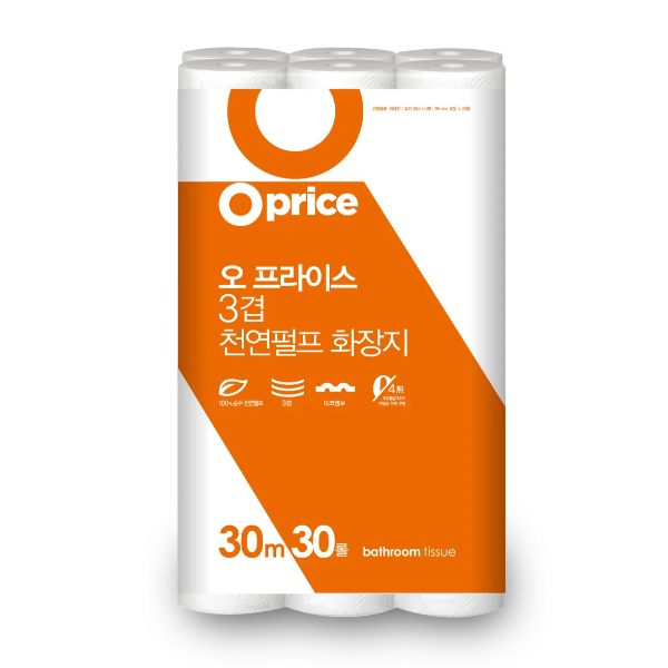 (주)이랜드팜앤푸드 오프라이스 3겹 천연펄프 화장지, 30m, 30롤, 2개