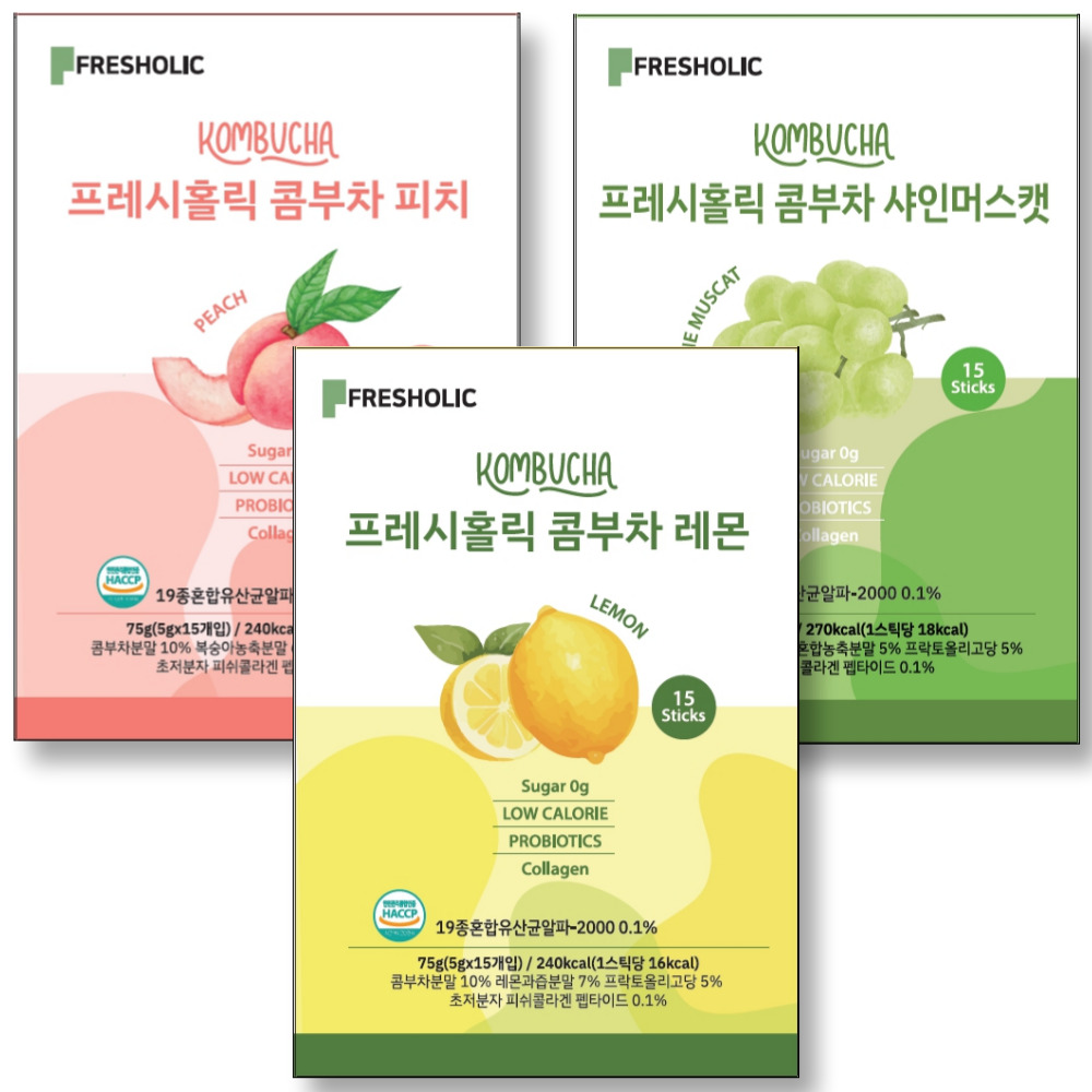 프레시홀릭 콤부차, 레몬 5g 15개입 + 피치 5g 15개입 + 샤인머스캣 5g 15개입, 1세트 가격 추이 프레시홀릭 콤부차, 레몬 5g 15개입 + 피치 5g 15개입 + 샤인머스캣 5g 15개입, 1세트 - 최저가 11,900원