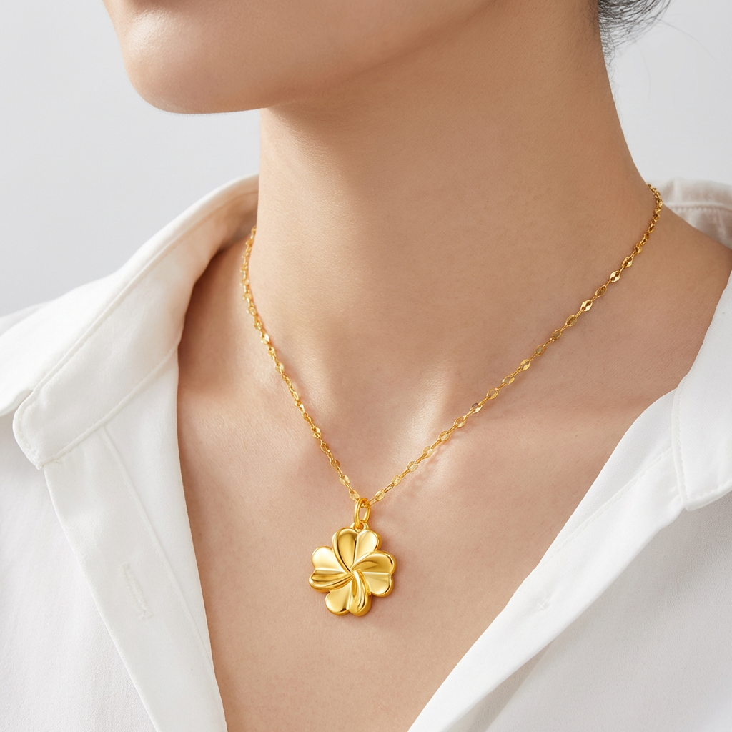 주리에떼 24K 순금 루미엘 행운의 클로버 목걸이, 순금 24K 루미엘 펜던트 + 14K 체인, 1개