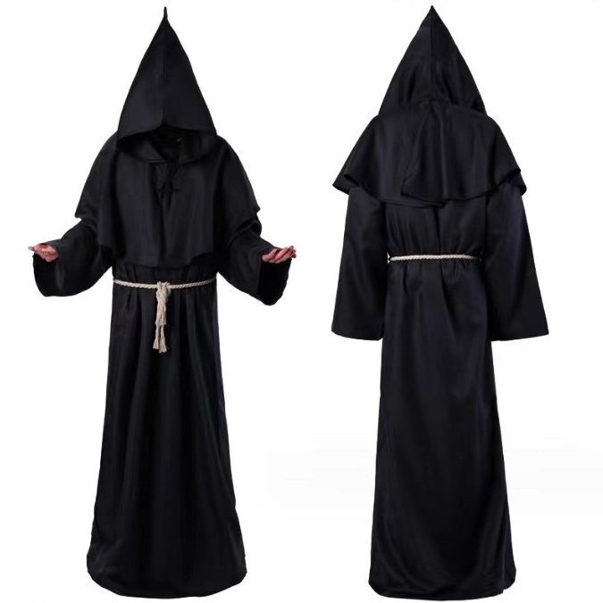 교복몰 중세시대 수도사 마법사 종교 후드 망토, 블랙, 2XL, 1개