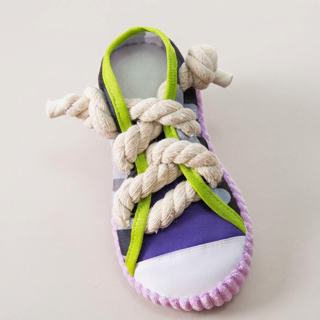 노마드앤코 강아지 로프 삑삑이 신발 장난감, 퍼플, 18x7.5cm, 1개