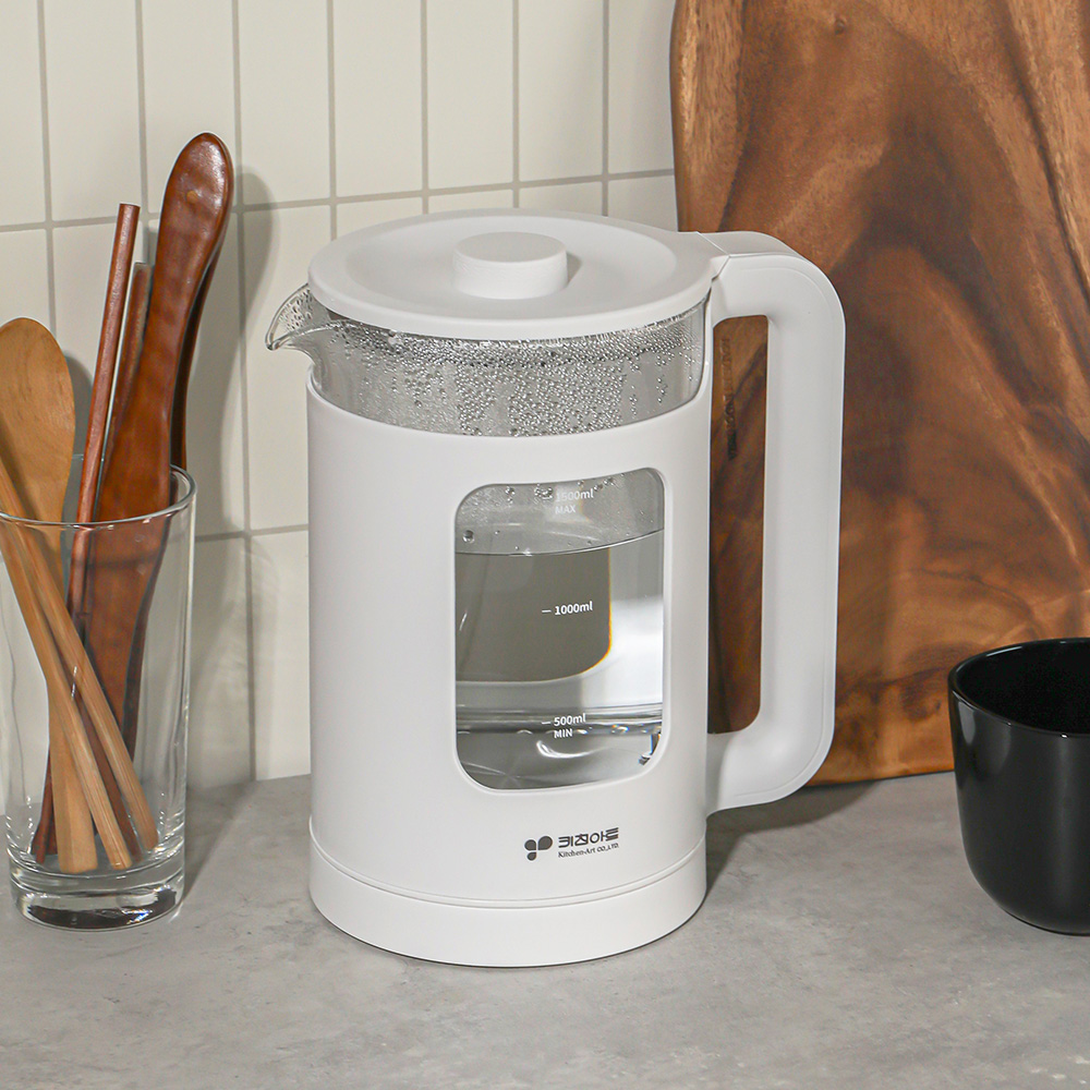 키친아트 무선 보온 유리포트 1.5L, 화이트, 1500ml, 1개