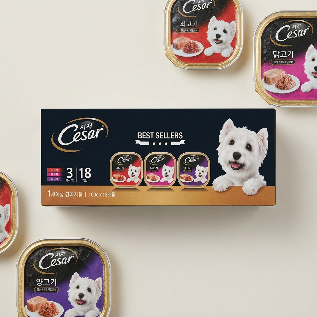 시저 베스트 3종, 강아지, 혼합맛, 100g, 18개, 1박스