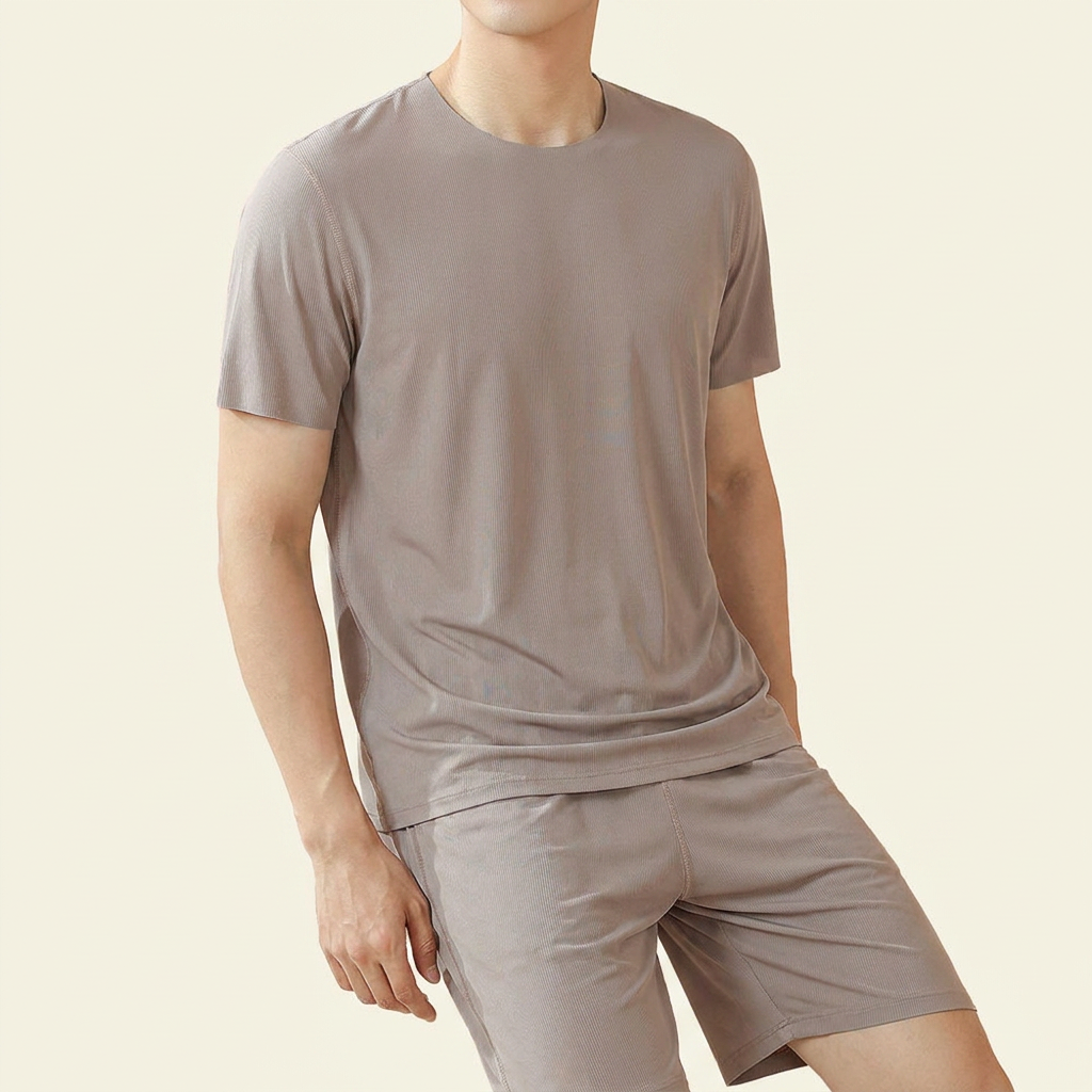 남성 냉감 상하반팔 잠옷세트 홈웨어 시원하고 편한 잠옷, 브라운, L
