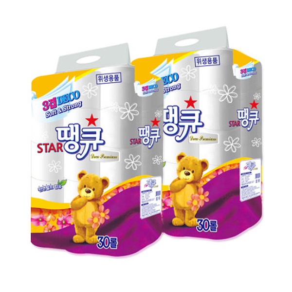 사마유통 땡큐 천연펄프 화장지, 3겹, 14m, 30롤, 2팩