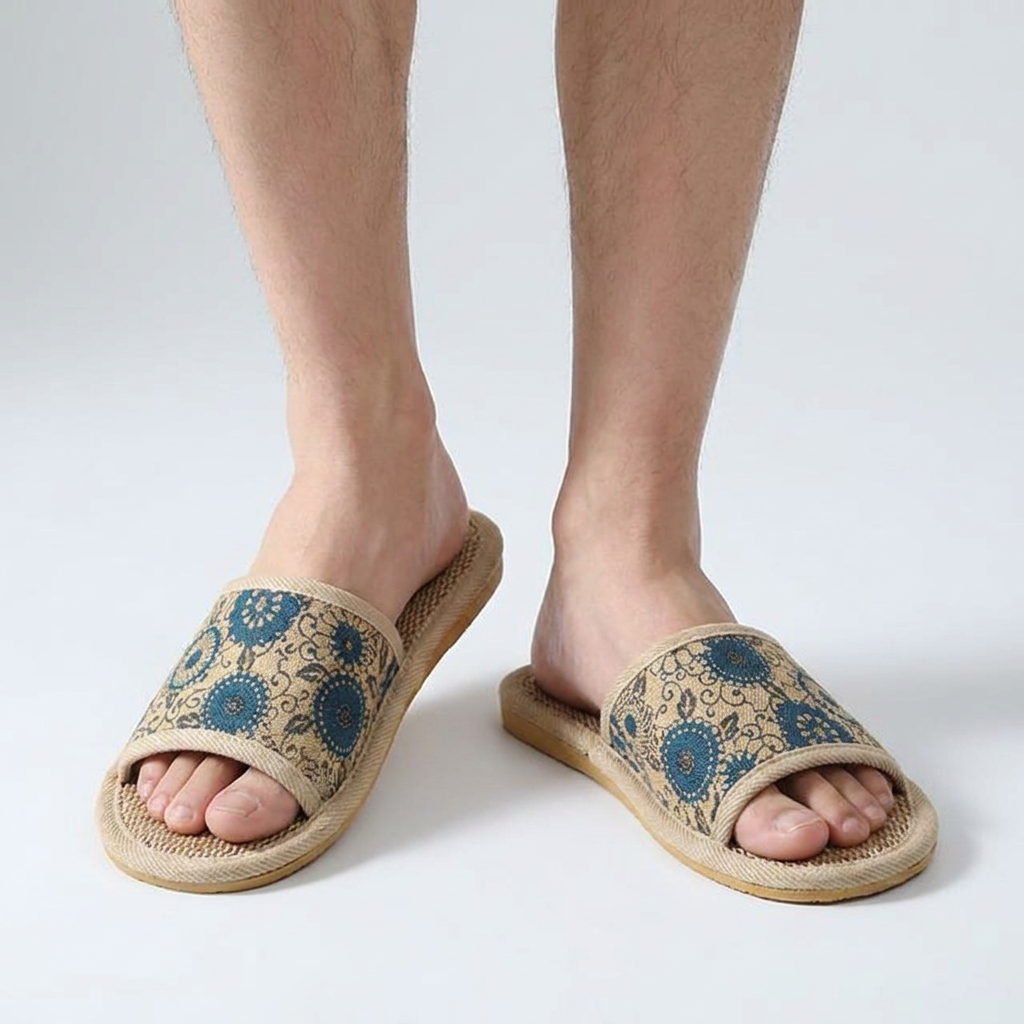 페이즐리 린넨 거실화, 남성블루, 260mm