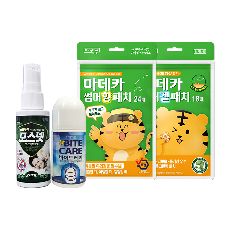 썸머 해충 퇴치 4종, 모스넷스프레이 + 바이트케어 + 향패치 + 겔패치, 1세트