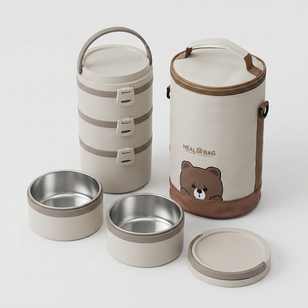 클레비 원형 스텐 보온 도시락, 2단, 1800ml, 1개