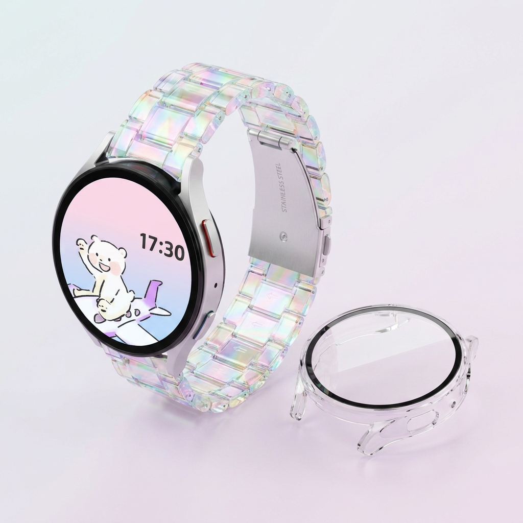 아이비온 갤럭시워치 오로라 스트랩 + 풀커버 케이스 세트, 갤럭시워치8 44mm, 1세트