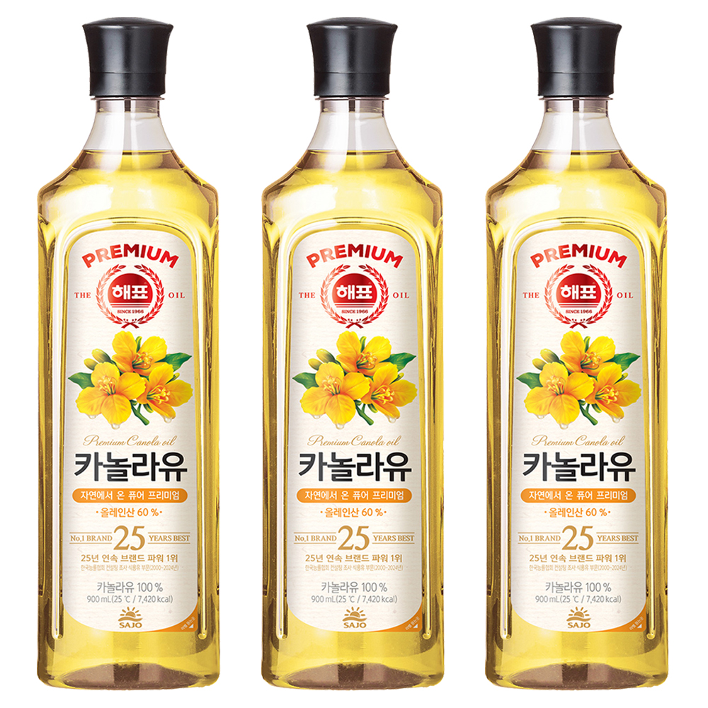 해표 카놀라유, 900ml, 3개
