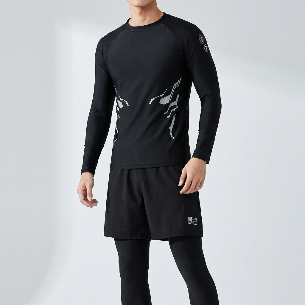 남자 빅사이즈 래쉬가드 상의 하의 세트, 2in1 긴바지하의, 블랙, 2XL
