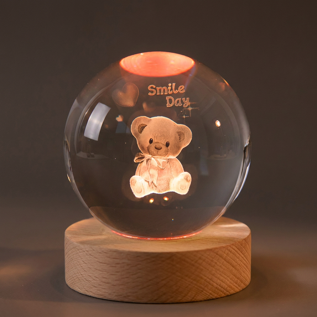 연하 크리스탈구 색변환 무드등, 선물포장, 만화곰, 6cm, 1개