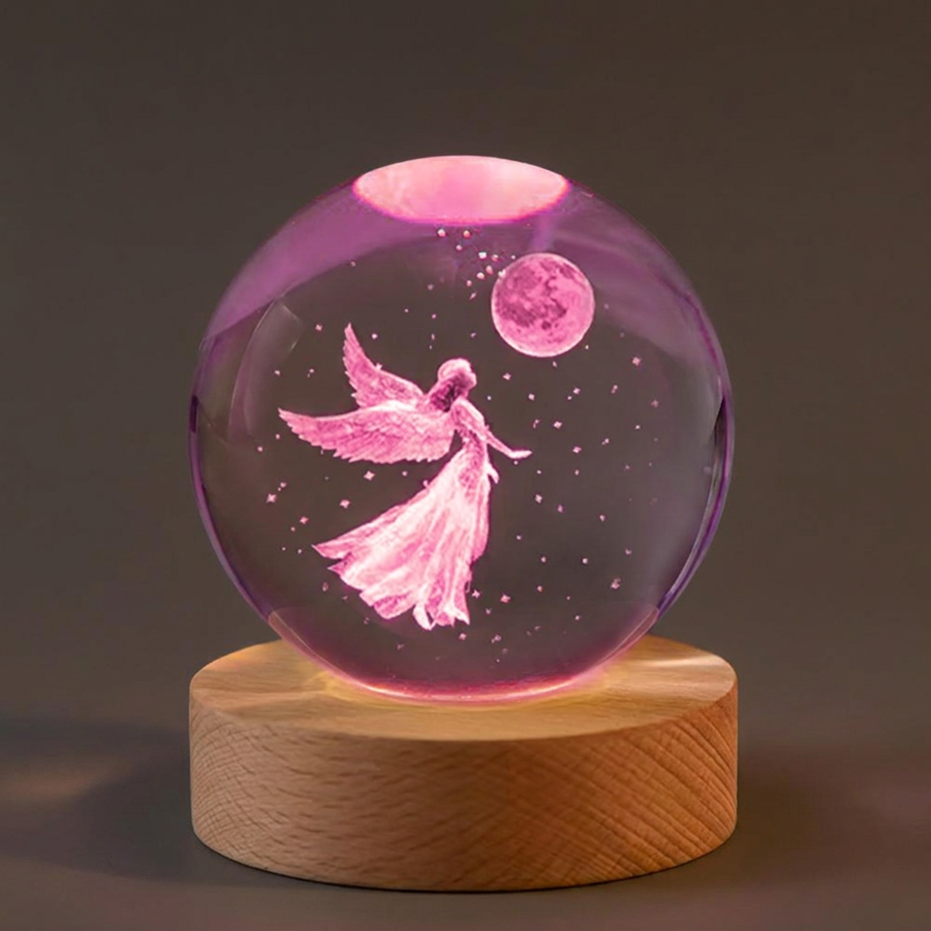 연하 크리스탈구 색변환 무드등, 선물포장, 천사, 6cm, 1개
