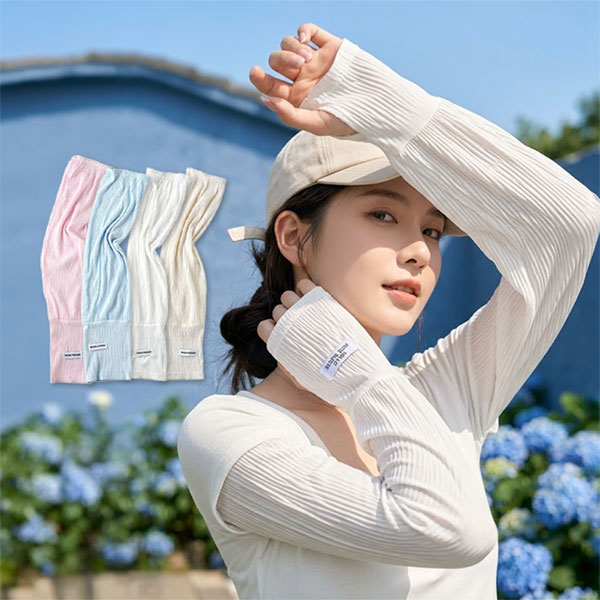 타는 팔 싹 막고 여리핏 만드는 플리츠 쿨토시, 화이트+핑크, 1세트, 48.5cm