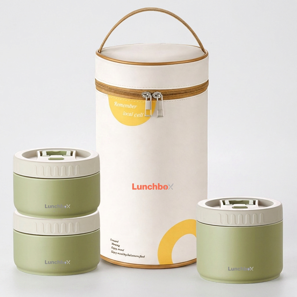 코코리브 3단 독립보온보냉 도시락, 말차 그린, 1760ml, 1개