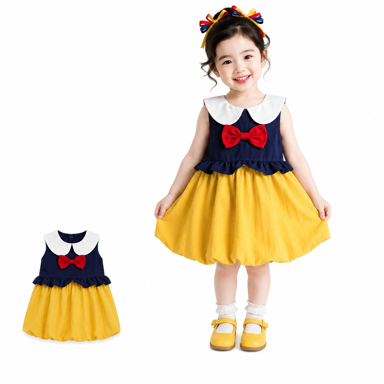 백설공주 퍼프 원피스 여아 공주원피스 유아 드레스 백설공주 코스튬 키즈룩, 130cm