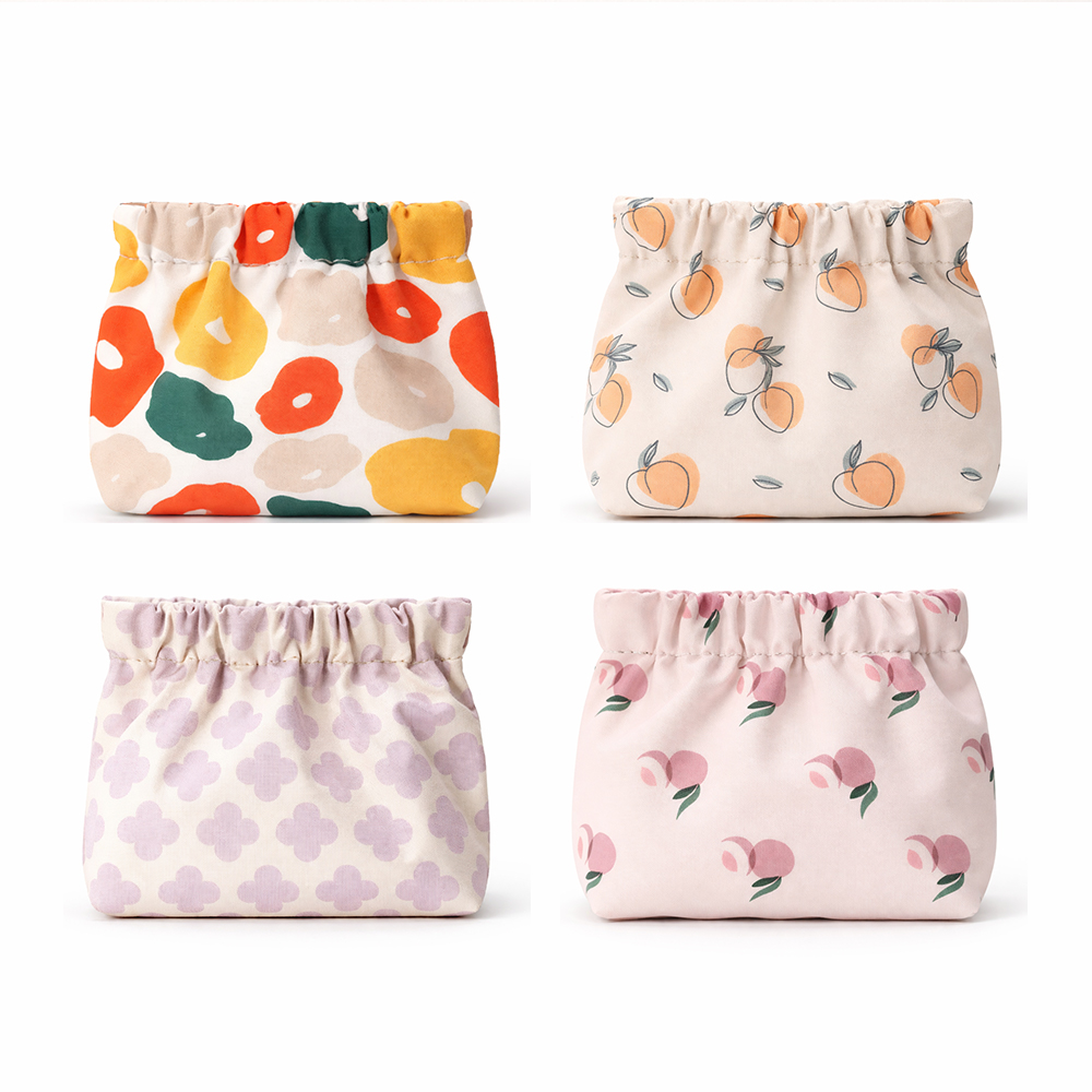 원터치 미니 파우치, 플라워+살구+퍼플+클로버+피치, 13x5x10cm