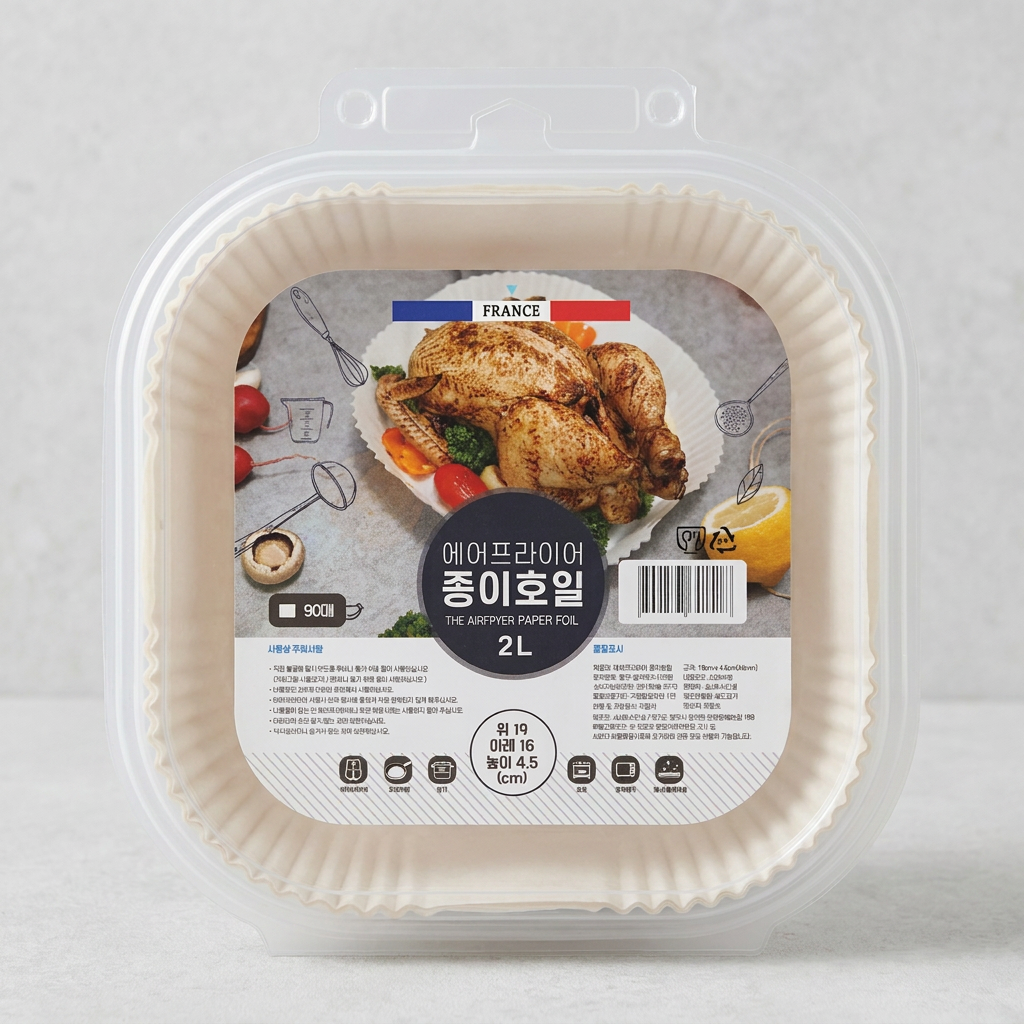 리빙베리 에어프라이어 종이호일 2L, 16x19x4.5cm, 90매, 1개