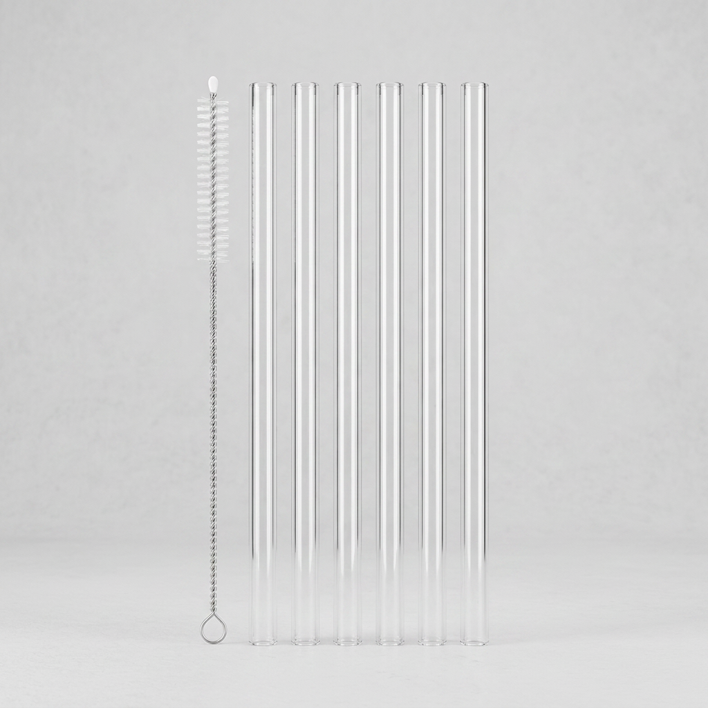 투명 트라이탄 텀블러 빨대+세척솔 세트, 30cm, 6개, 1세트