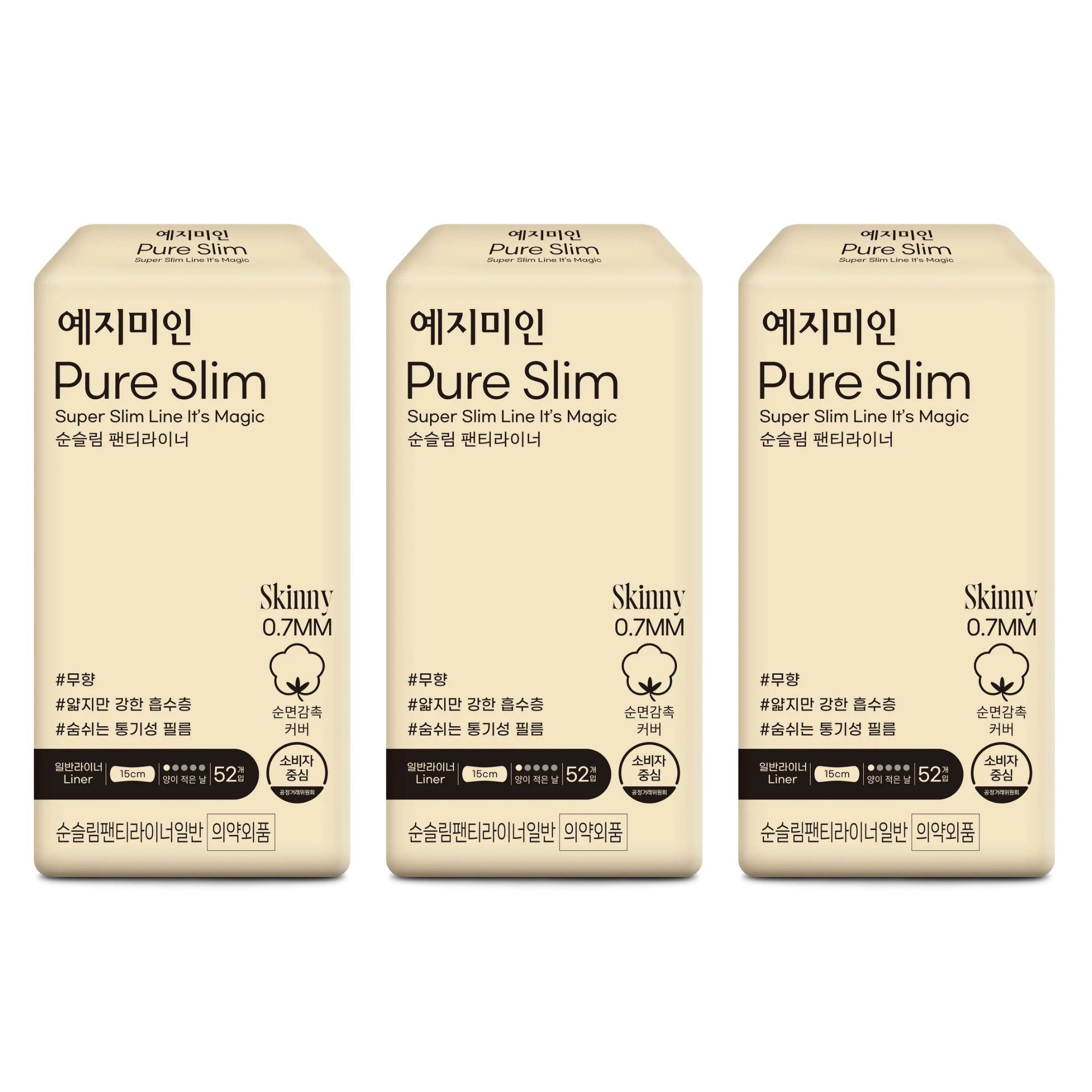 예지미인 순슬림 팬티라이너, 일반, 52개입, 3개
