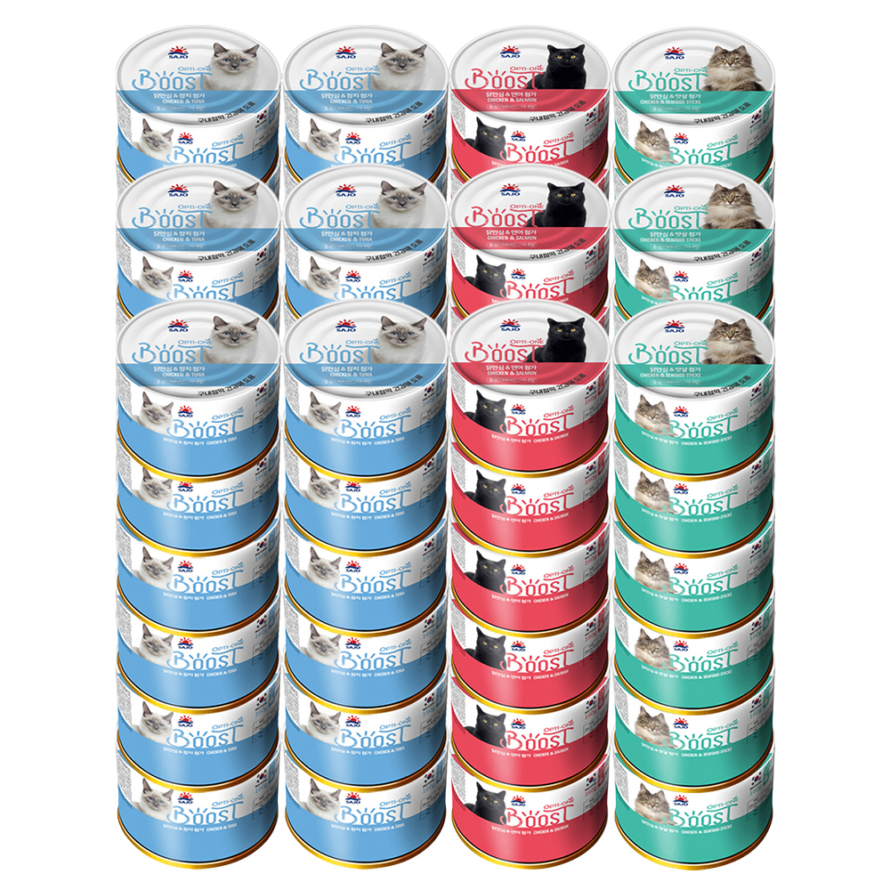 주식회사 조아 옵티원 부스트캣, 참치 36캔 + 연어 18캔 + 맛살 18캔, 160g, 72캔