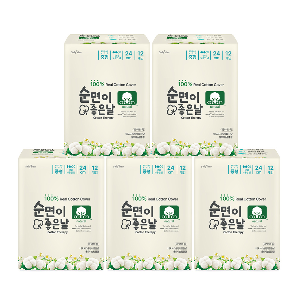 순면이 좋은날 생리대, 중형, 12매, 5팩