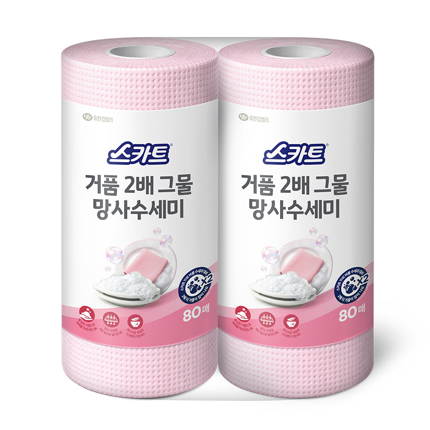 유한회사계룡유통 유한킴벌리 스카트 거품 2배 그물 망사 수세미, 80매, 2개입, 1팩