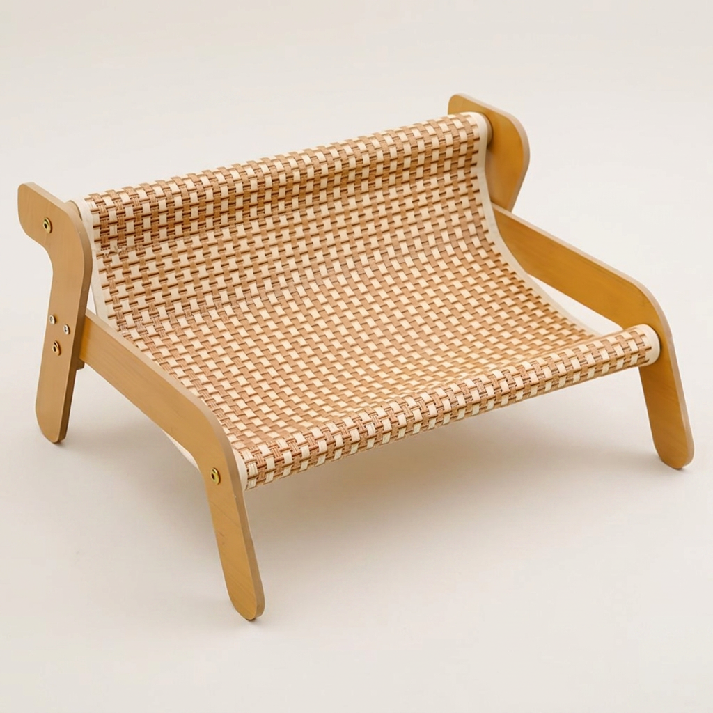 8LOME 고양이 라탄 해먹 침대 소파, 우드브라운, 54x44x28cm, 1개