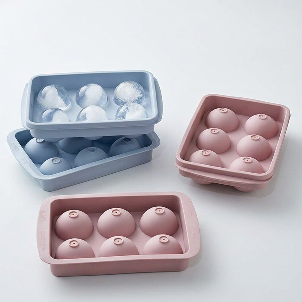하이볼 왕 얼음틀 아이스볼 메이커, 코랄핑크스카이블루, 23x15.3x6.2cm, 6칸, 2개