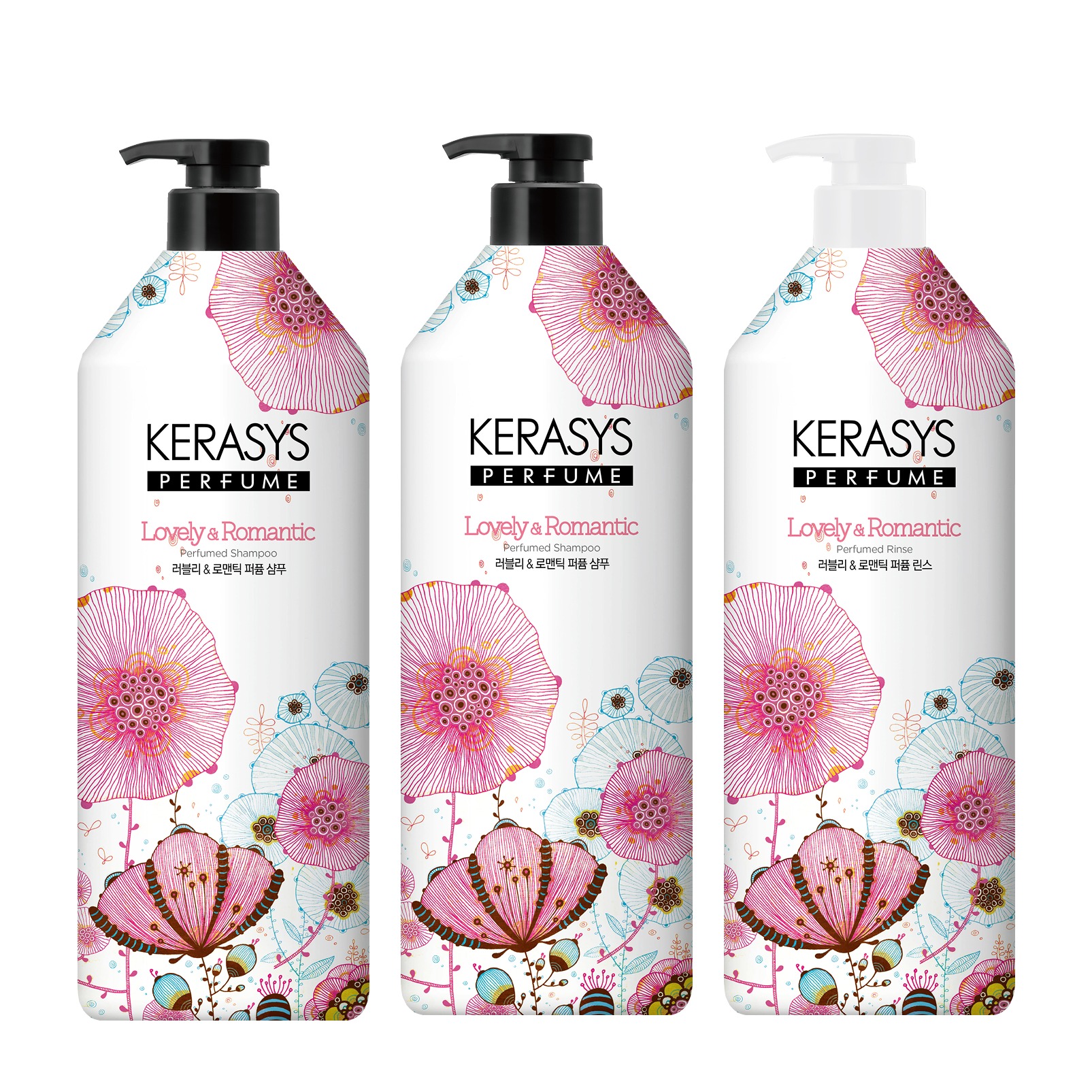케라시스 퍼퓸 러블리 앤 로맨틱 샴푸, 980ml, 2개 + 린스, 980ml, 1개