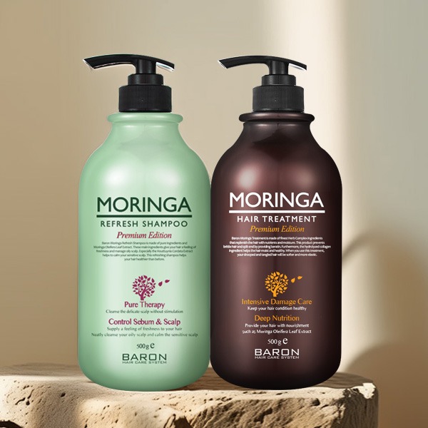 바론 모링가 리프레쉬 샴푸 + 헤어 트리트먼트, 500g, 1개 + 500g, 1개, 1세트