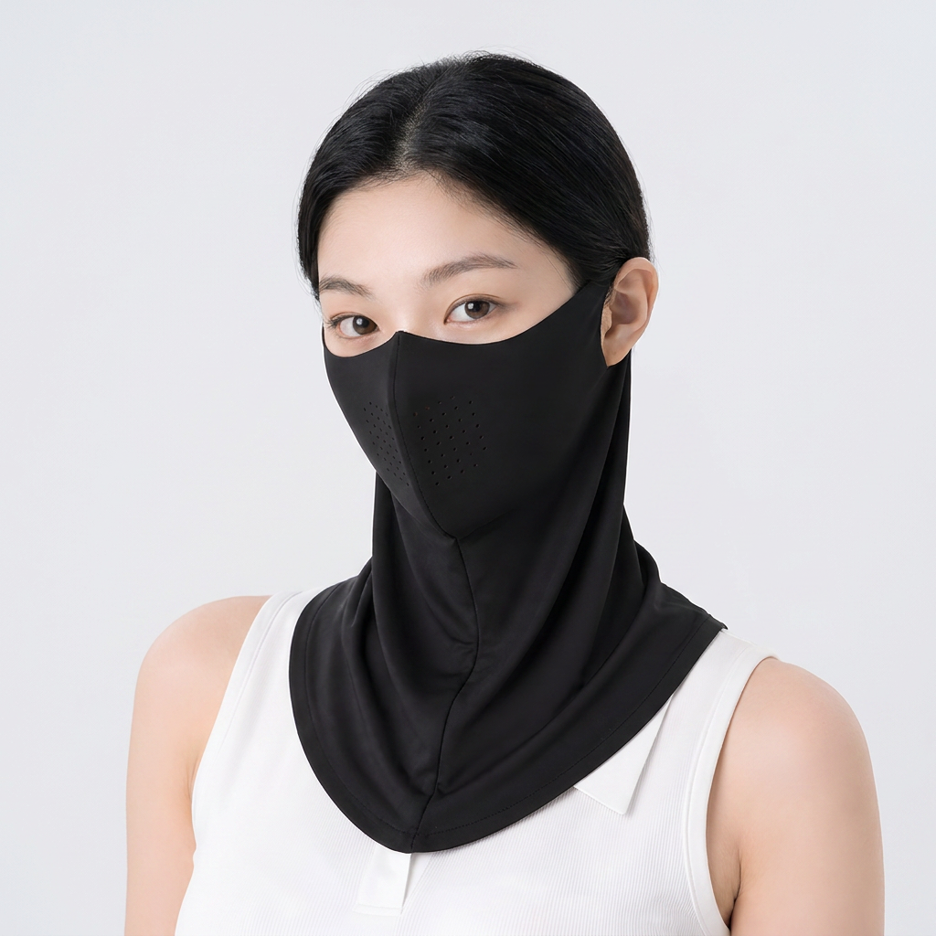 자외선차단 마스크 UV차단 쿨 스포츠 골프 얼굴햇빛가리개 냉감 귀걸이형 남녀공용, 블랙