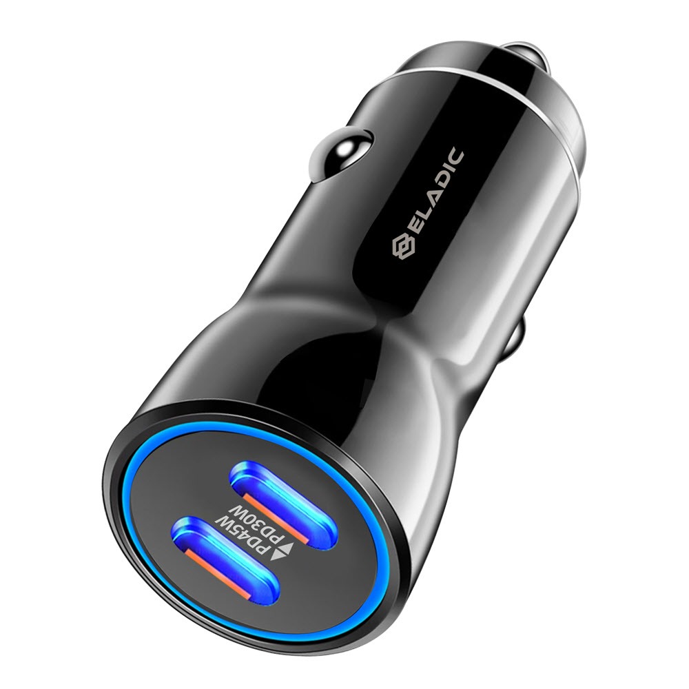 엘라딕 75W 퀵차지 PPS PD 3.0 듀얼 C타입 포트 차량용 초고속 충전기, 시거잭, 블랙, 1개