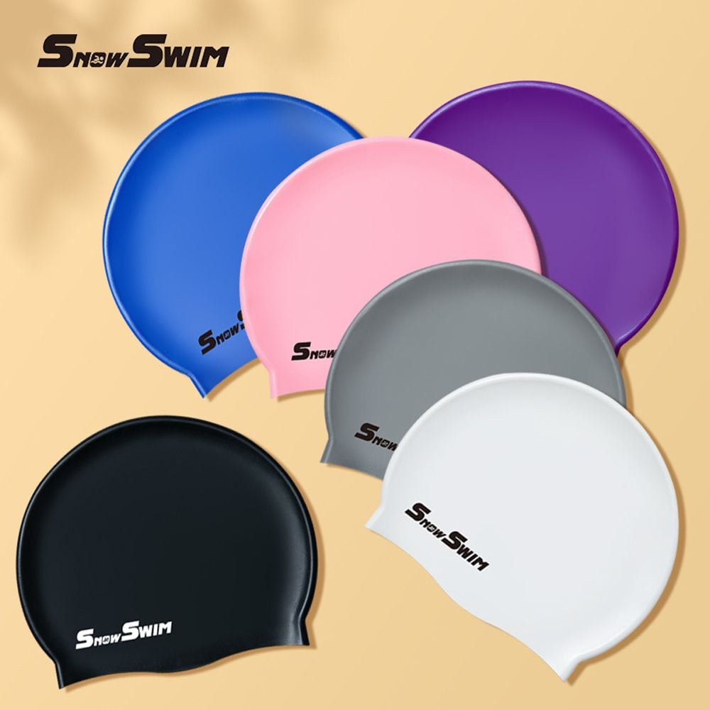 SNOWSWIM 성인 실리콘 수영모자 남녀공용 수모, 블랙, 1개