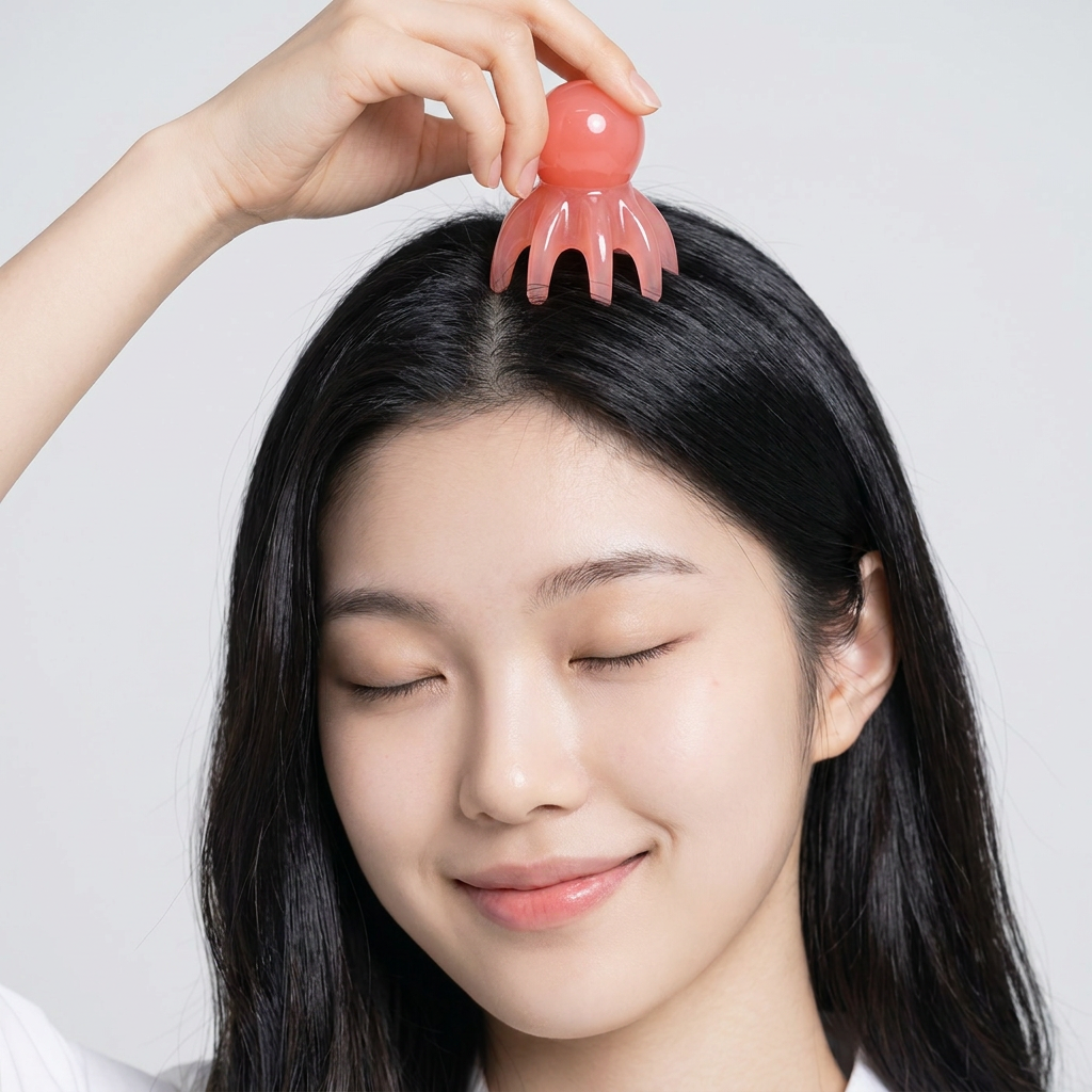 문어 미니 지압 두피 괄사 마사지기, 브라운, 3개