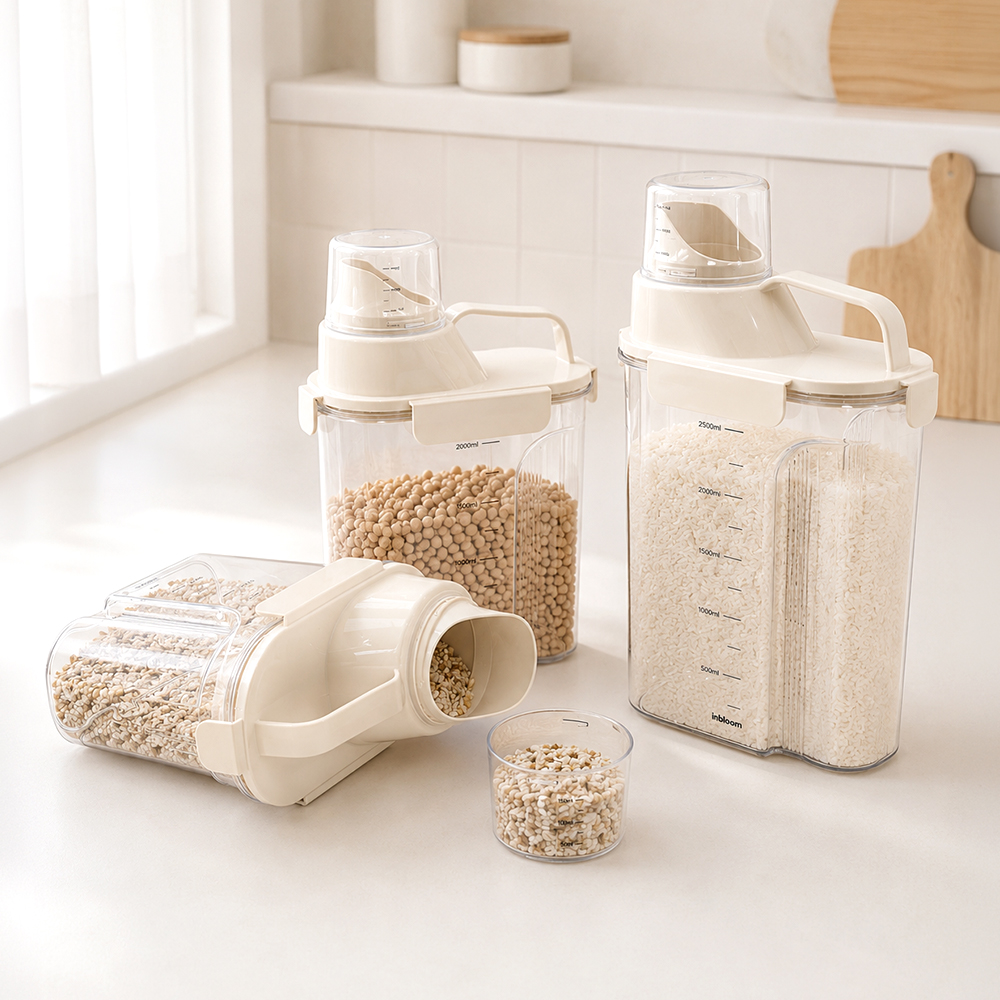 인블룸 밀폐 계량 잡곡통, 크림화이트, 3L, 1개