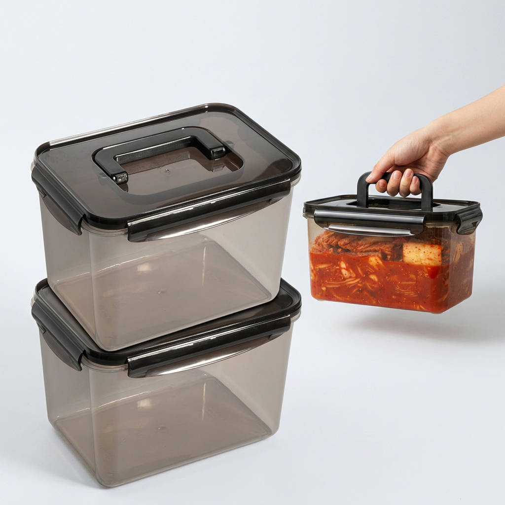 블랙 손잡이 김치통 밀폐용기, 3000ml, 2개