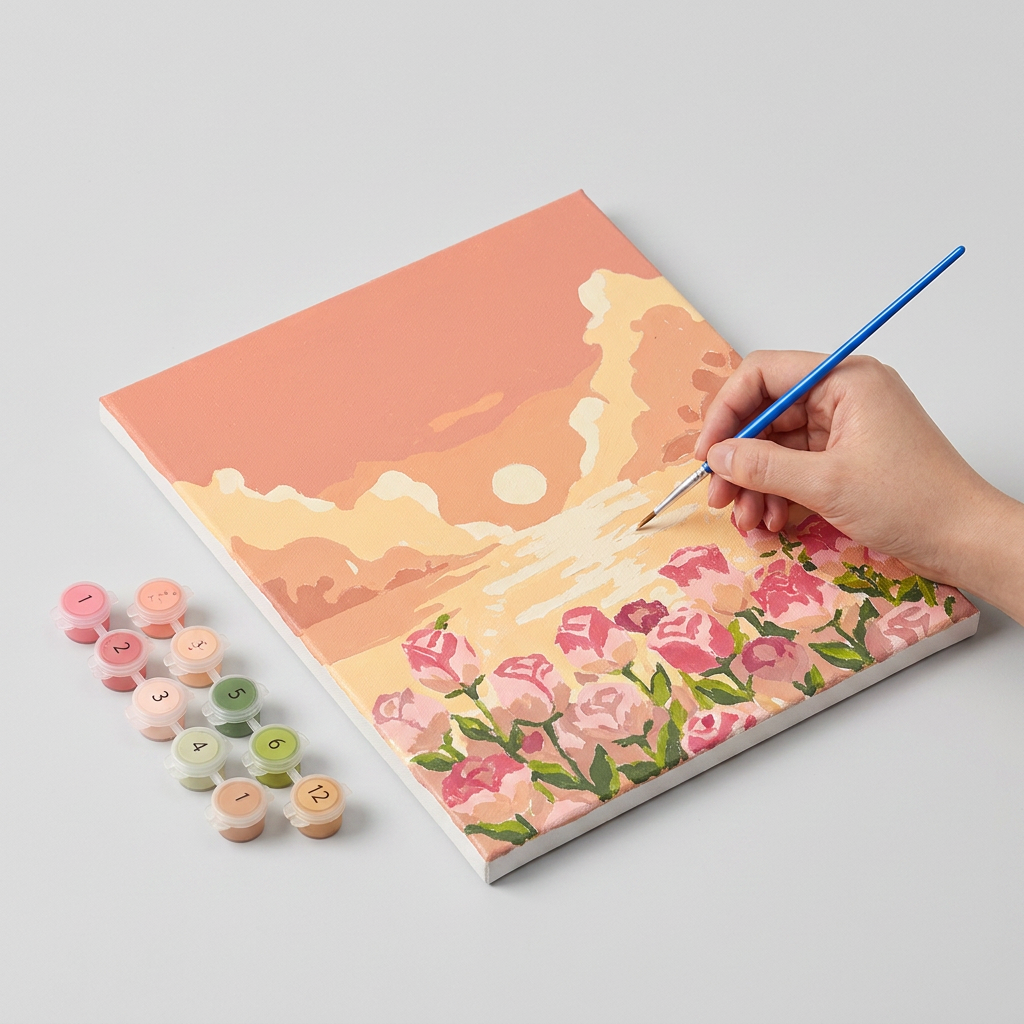 DIY 명화그리기 이젤 거치대 세트 20x20cm, 핑크장미, 1개