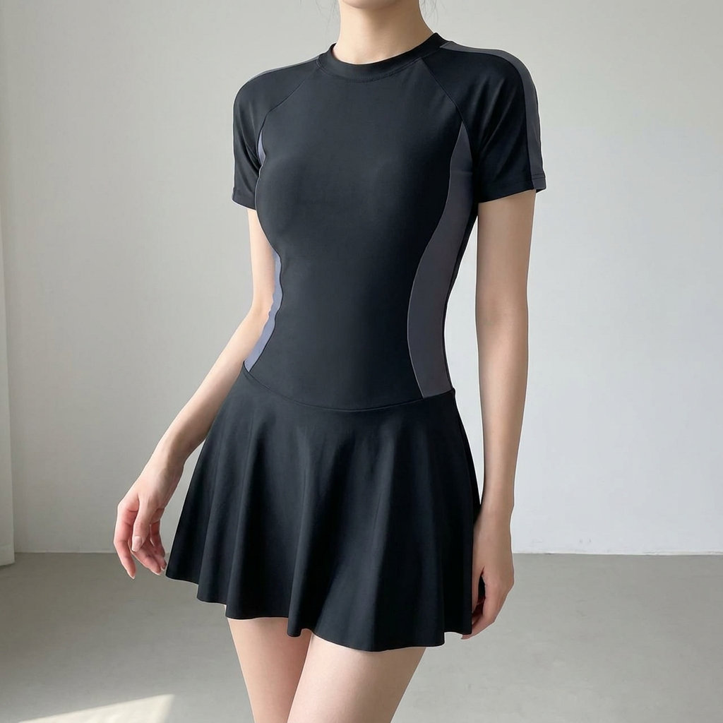 타이달 여성 래시가드 원피스 수영복, 여성용, L, 블랙, 1개