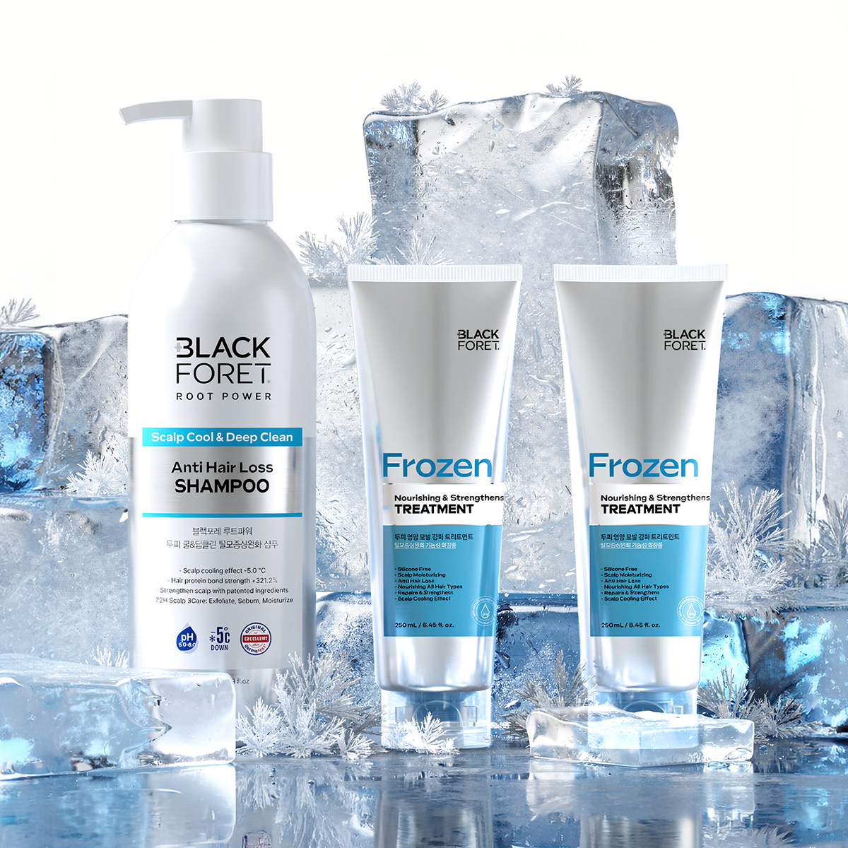 블랙포레 루트파워 두피 쿨 앤 딥클린 탈모증상 완화 샴푸, 500ml, 1개 + 프로즌 트리트먼트, 250ml, 2개