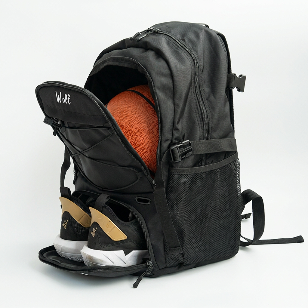 Wolt 농구 백팩 축구공 농구공 가방 축구 볼백, 블랙, 1개, 크기: W31cm, H46cm, D21cm