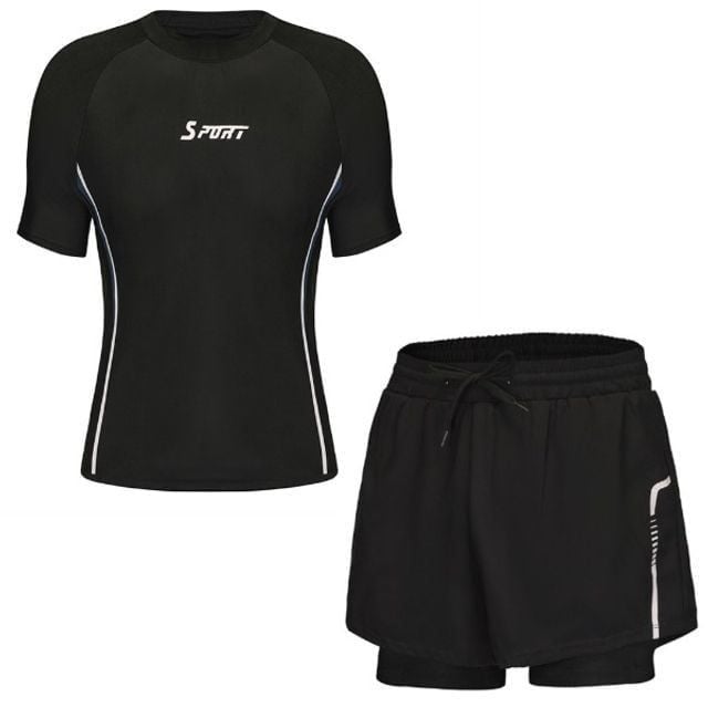 남성 래쉬가드 투피스 상하 세트, 블랙, 1size