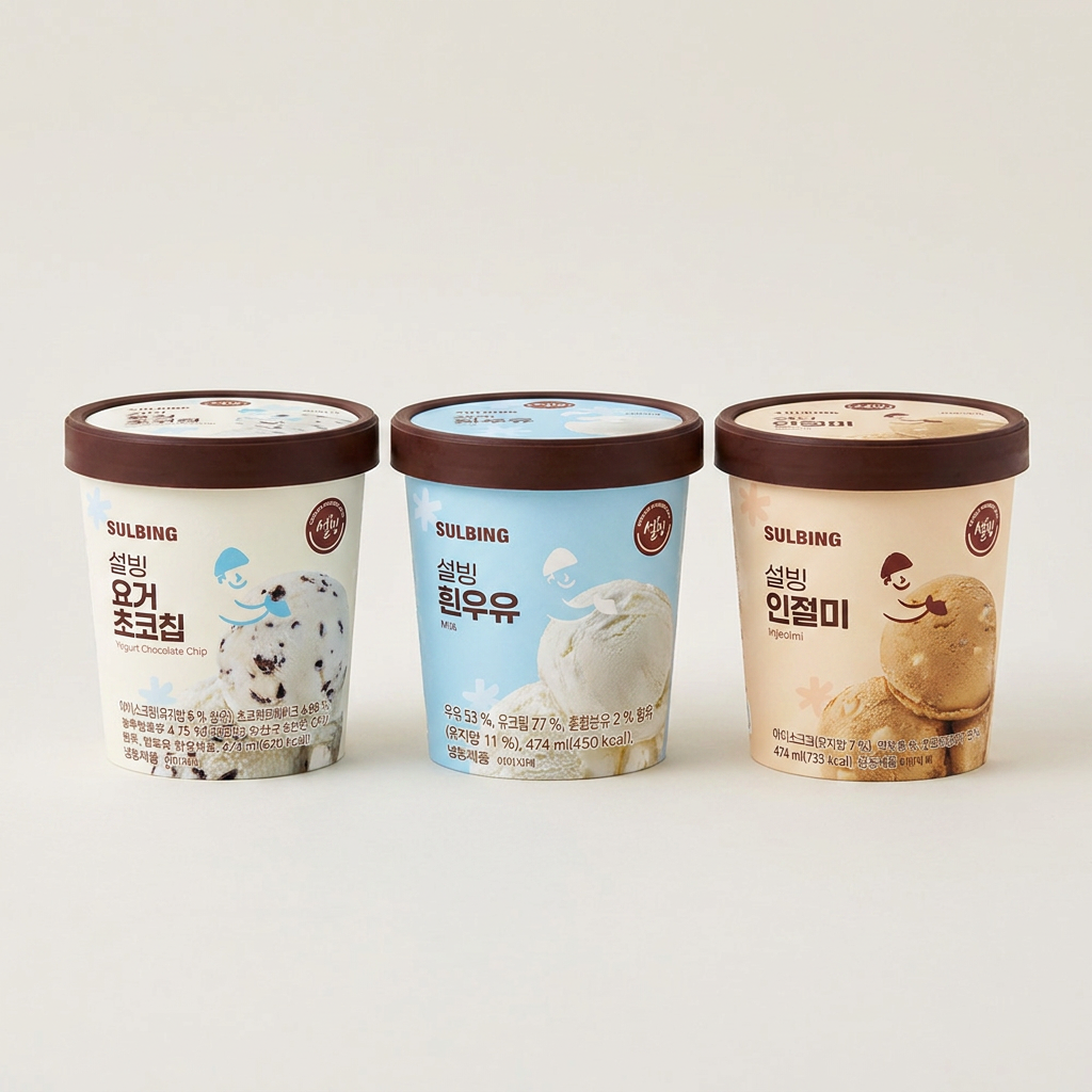 설빙 파인트 아이스크림 4종혼합, 인절미 1개 + 초코브라우니 1개 + 요거초코칩 1개 + 흰우유 1개, 474ml, 4개