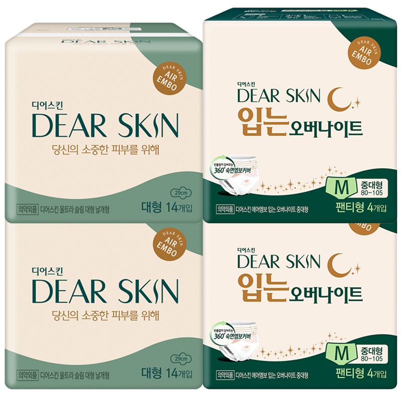 깨끗한나라 디어스킨 에어엠보, 대형, 14개입, 1개 + 입는 오버나이트, M, 4개입, 1개, 2세트
