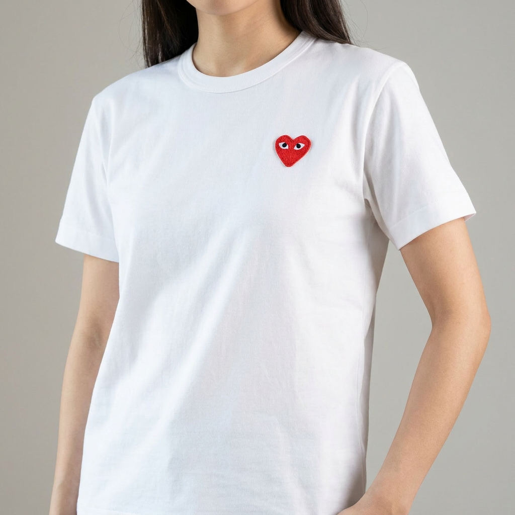 CDG 꼼데가르송 레드와펜 반팔 티셔츠, 화이트, M
