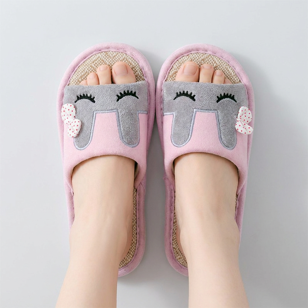 토끼 린넨 실내화, 핑크, 240mm