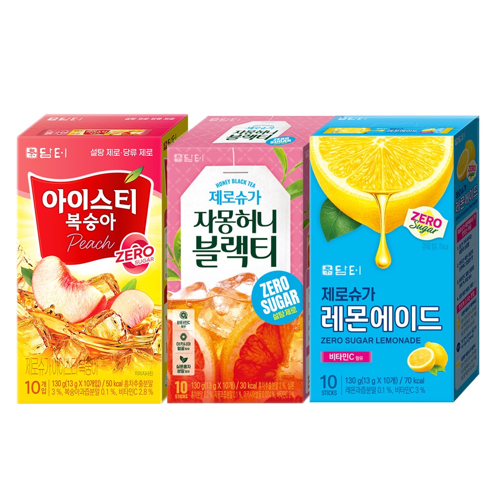 담터 제로슈가 음료 3종 세트, 복숭아 아이스티 + 자몽 허니 블랙티 + 레몬에이드, 13g, 30개, 1개 가격 추이 담터 제로슈가 음료 3종 세트, 복숭아 아이스티 + 자몽 허니 블랙티 + 레몬에이드, 13g, 30개, 1개 - 최저가 9,300원
